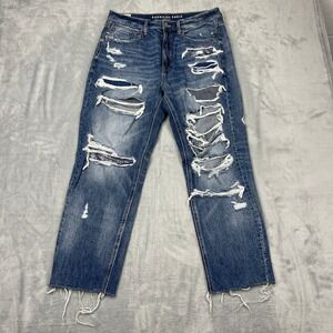 Vtg 90s American Eagle Boyfriend Jeans Womens‎ 12 Blue Distressed Straight Leg